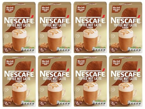 NESCAFÉ Toffee Nut Latte Instant Coffee Sachets x7 (Pack of 8 Total 56 Sachets)