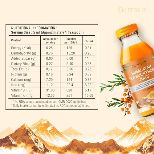 Image of Himalayan Sea Buckthorn Juice Concentrate 300ml | Cold-Pressed | No Added Sugar & No Extracts | Natural Vitamin C, Omega 3 6 7 9, Antioxidants | Immunity, Skin Glow & Gut Health Support - Pack of 1