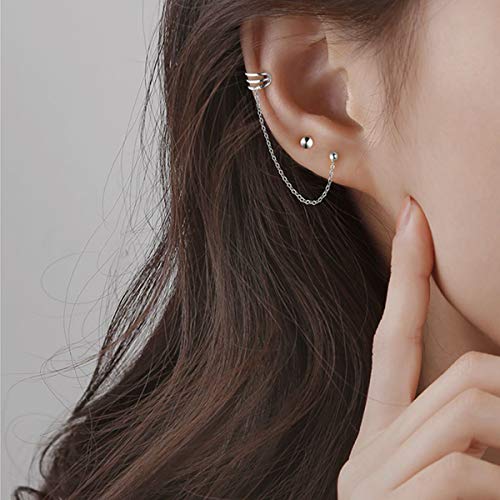 Sluynz 925 Sterling Silver Cuff Earrings Chain For Women Teen Girls Crawler Earrings Studs (A-Silver) #TOP1