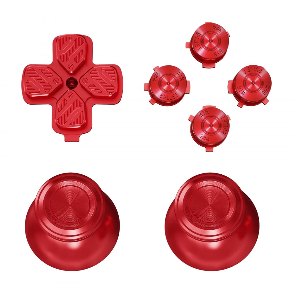 eXtremeRate Aluminium Knöpfe Buttons für ps5 Controller, DIY-Ersatz Thumb Grips Sticks Joysticks & D-Pad & Aktionstasten, Custom Metall Tasten Zubehör für ps5(Rot)-KEIN Controller