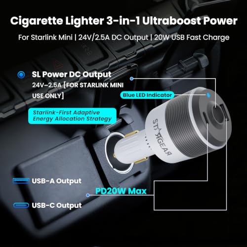 Image of Starlink Mini Car Adapter with 10FT DC Power Cable, 12V to 24V DC Step Up Converter, 3-in-1 Ultra Stable Starlink Mini Car Charger with Dual USB Ports, Starlink Mini Power Supply for RV, Boat
