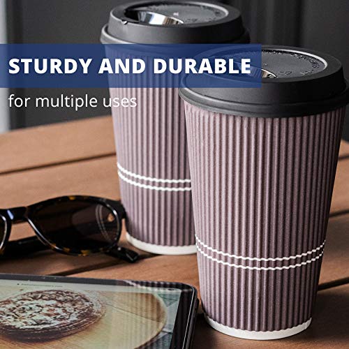 Glowcoast Disposable Coffee Cups With Lids - 16 oz To Go Coffee Cup (80 Pack). Large Travel Cups Hold Shape With Hot and Cold Drinks, No Leaks! Insulated Ripple Cups Protect Hands, No Sleeves needed. - Thumbnail 2