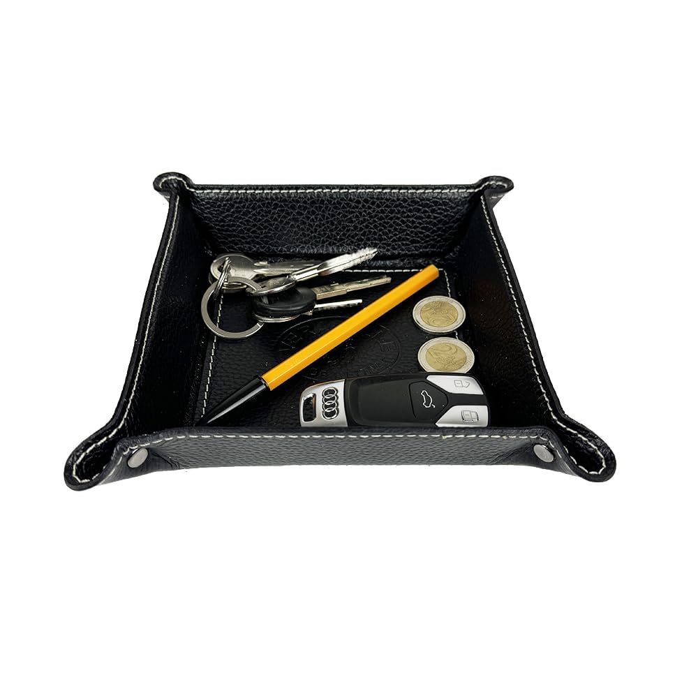 Taschenleerer aus Leder - Quadratisches Ledertablett Organizer - Schlüsselablage Organizer (Violett)