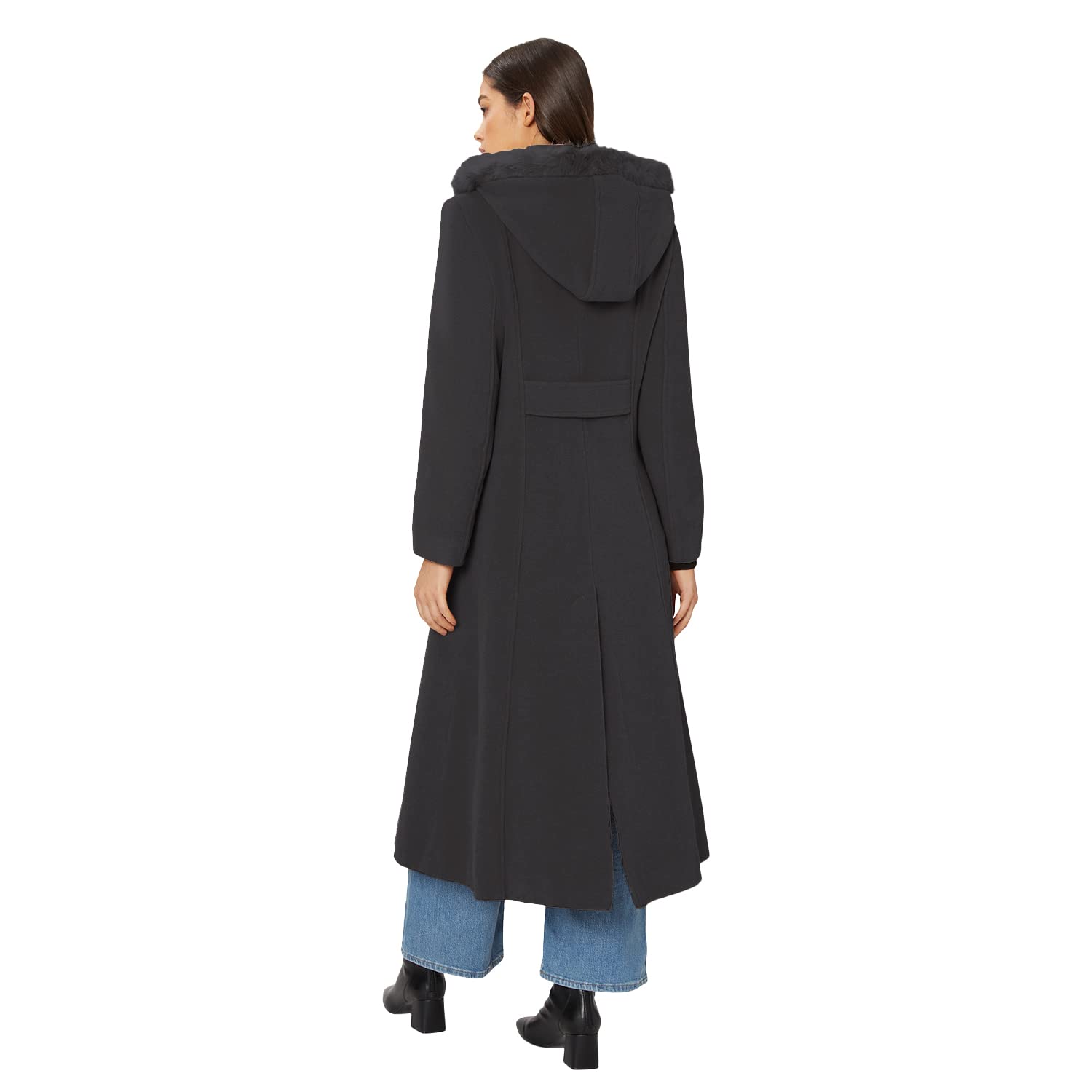 De La Crème - Grigio Scuro Single Breasted Pelliccia Staccabile Cappuccio Lana Inverno Trench Cappotto di Inverno Taglia UK 24 EUR 52 USA 20