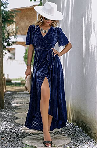 Image of BerryGo Women's Velvet V Neck Wrap Semi Formal Dress Cocktail Party Maxi Dress for Wedding Guest