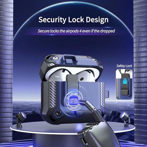 Image of Olytop for Airpods 4 Case with Phone Stand&Lock Clip, Rugged Apple Airpods 4th Generation Cover 2024 Men Women, Armor Shockproof iPod 4 Gen Protective Hard Shell with Carabiner&Cleaner kit, Black /Blue