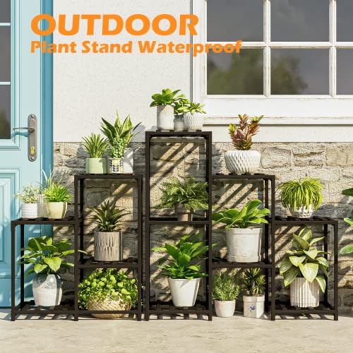 Bamworld Outdoor Plant Stand Indoor Black Corner Shelf 5-Tier 11 Potted Flower Shelves Wooden Garden Wood Plant Holder Rack For Living Room Lawn Window #TOP1