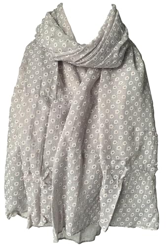 Image of Purple Possum® Grey Floral Scarf White Daisy Flowers Womens Flower Lightweight Wrap