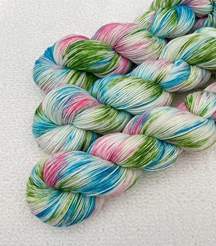 4 Ply Yarn Wool Hand Dyed 100g Skein Hank 75% Marino Wool 25% Nylon Knitting Crochet Spring Days Green Pink Blue
