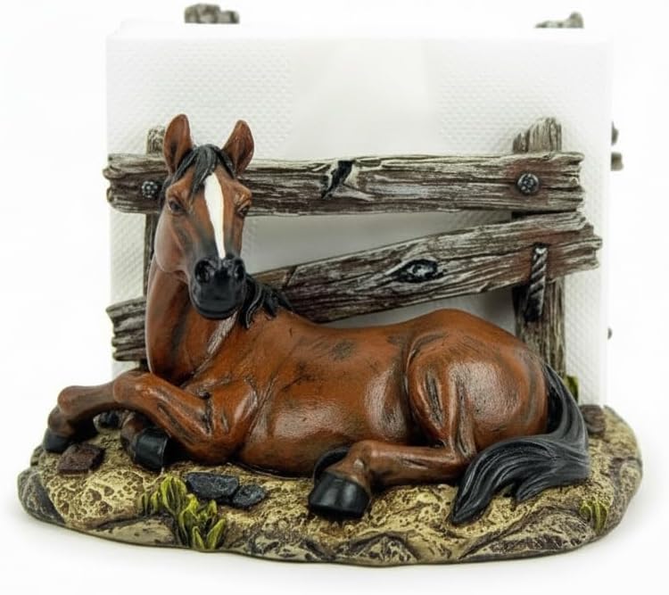 Comfy Hour 5"x4.6" Brown Antique Vintage Horse Napkin Holder, Rustic Western Figurine Style Home Decor, Resin Stallion Statue Solo Unit for Farmhouse Kitchen Table