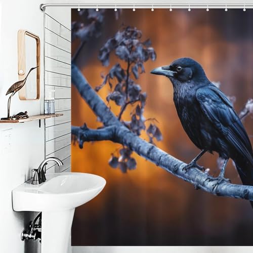 Rideau de douche corbeau en polyester imperméable 168x183cm - 6