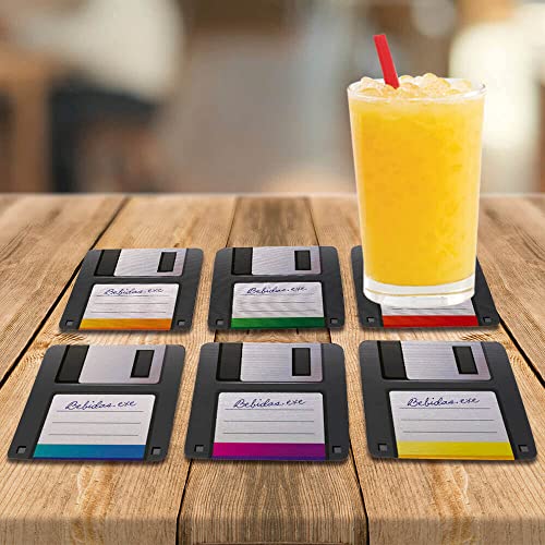 Kit 6 Porta Copos Nerd Retrô Disquete Decoração divertida cor:Preto