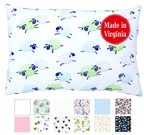 Toddler Pillowcase - Cute Designs - Fits 13x18 Pillows - 100% Cotton Percale - Envelope Style - Made in Virginia by A Little Pillow Company (Counting Sheep)
