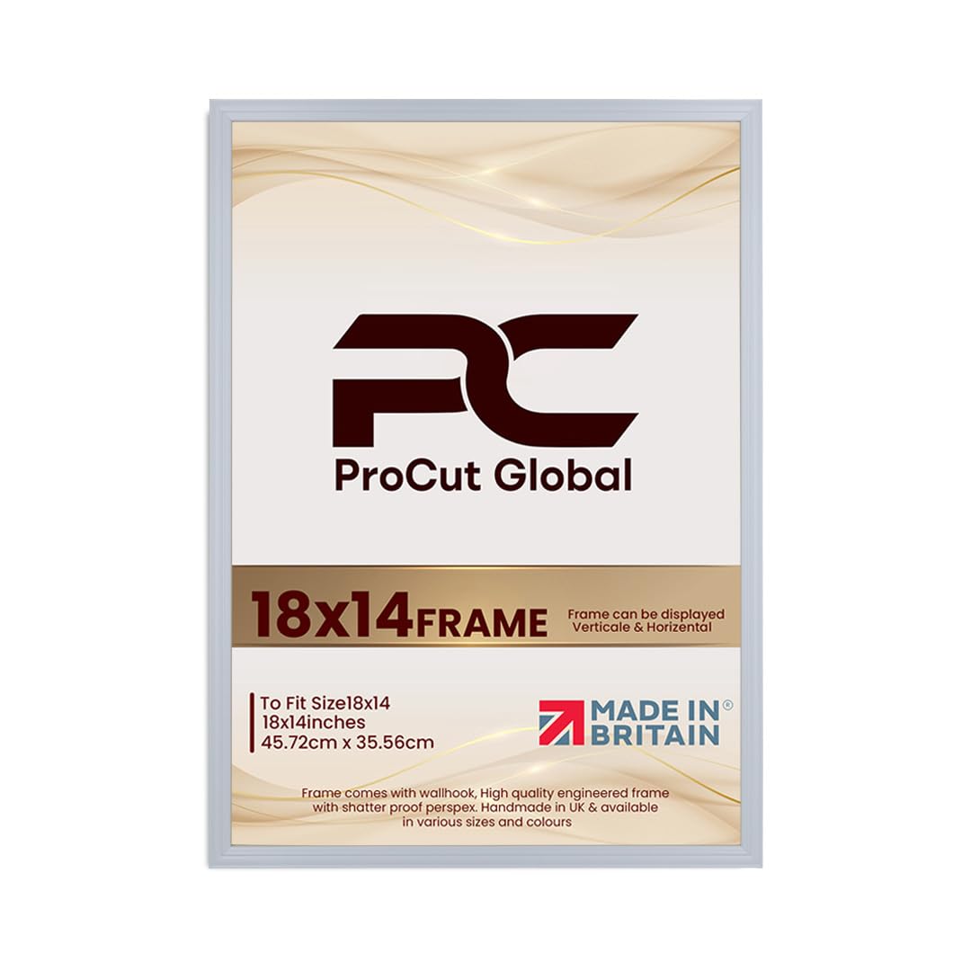 Procut Global 18x14 Light Grey Picture Frames - Classic Wooden Photo Frame with Shatterproof Perspex for Wall or Tabletop - Perfect for Posters, Certificates & Prints - Sizes & Colors Available