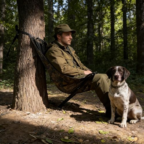 HEXIMANX Low Down Hunting Tree Mounted Seat for Turkey Hammock Chair,Camo Tree Camping Chair,Portable Hunting Saddle Stool (Camo 1)