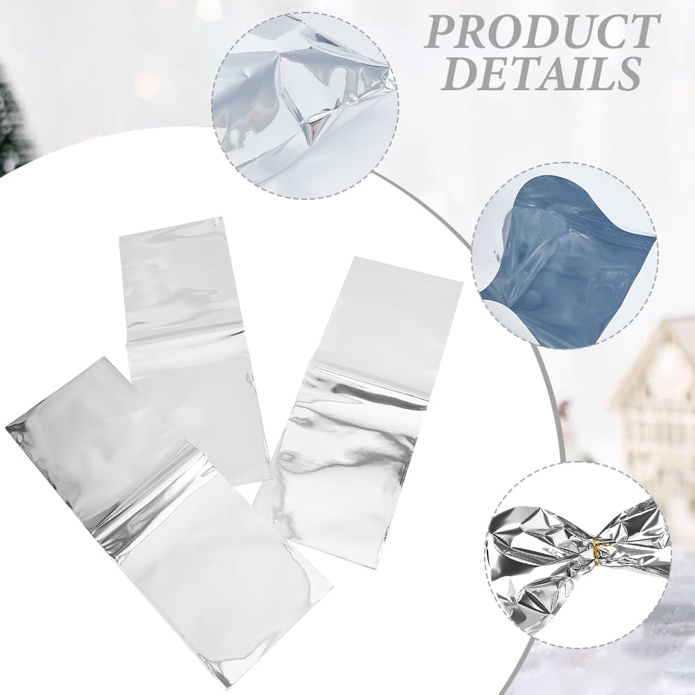 Beebeecraft 20Pcs Metallic Wine Gift Bags Silver Wine Pouch Gift Wrap with 20Pcs Ties Reflective Polypropylene Film Bags for Wine Bottles Sparkle Look Christmas Birthday Party Favors 18.2x6.5inch