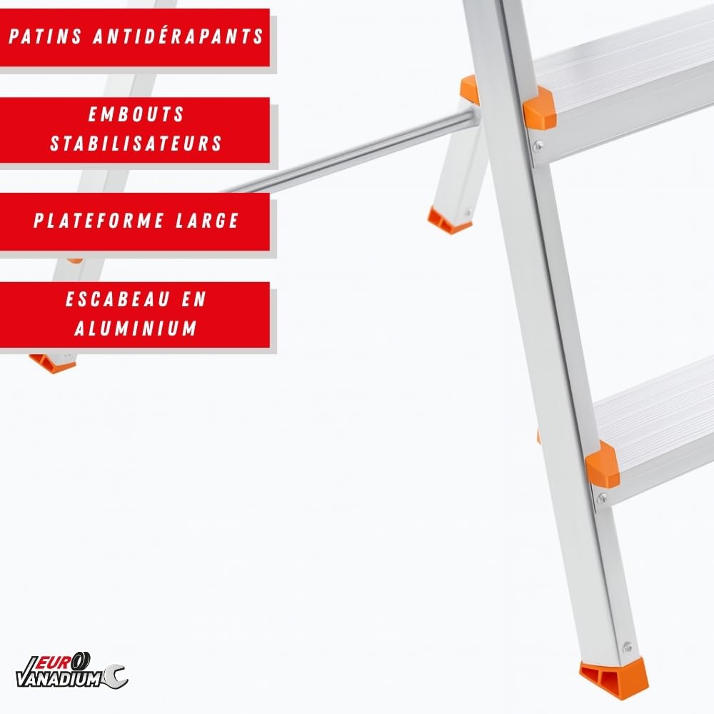 Escabeau 3 Marches, Pliable en Aluminium - Marche Pied Pliable, Léger 3,3 kg et Robuste, Charge 150 kg - Plateforme de Travail Antidérapante et Large, 3ème Hauteur à 58 cm