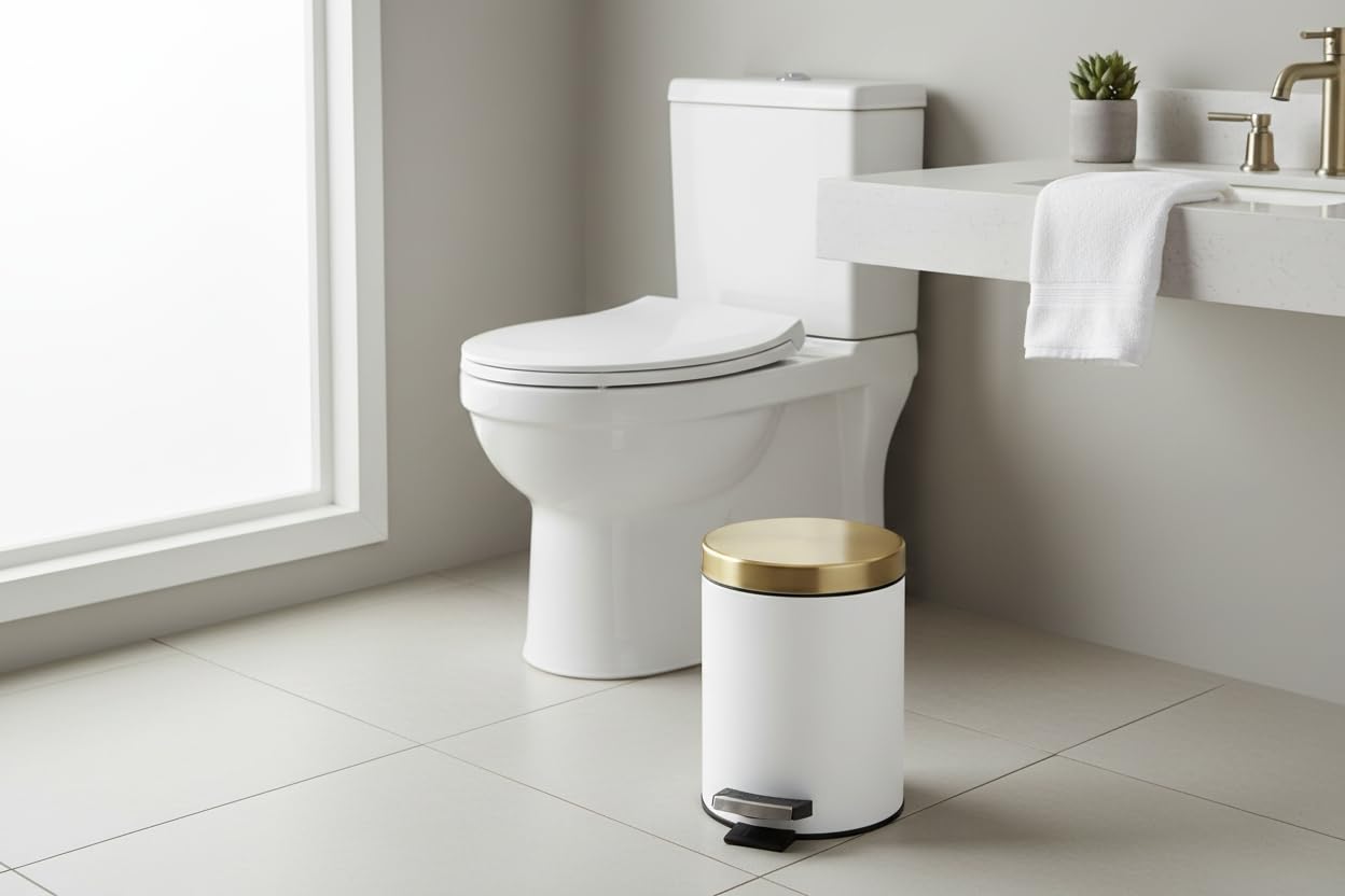Papelera de Baño Metalica 3 litros Tapa Dorada 24x17 cm