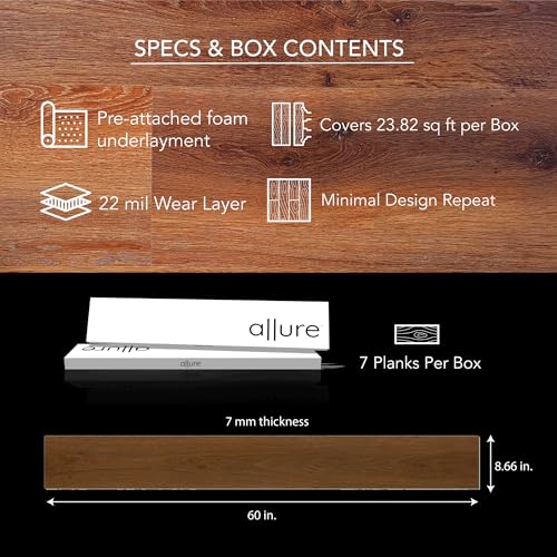 Image of Allure Wide Plank Luxury Vinyl Flooring, Caramel Cookie Oak 9 inch x 60 inch, 7mm Thick Vinyl Planks with Click and Lock Installation, 1 Box 25.02 sq ft.