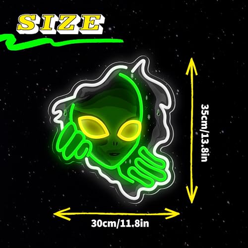 Image of Alien Neon Sign,Dimmable Green Alien Led Neon Lights for Wall Decor Game Room Home Bar Party Bedroom Man Cave Decor,USB Powered Alien Light up Sign Gifts for Kids Teen Boy Room Decor