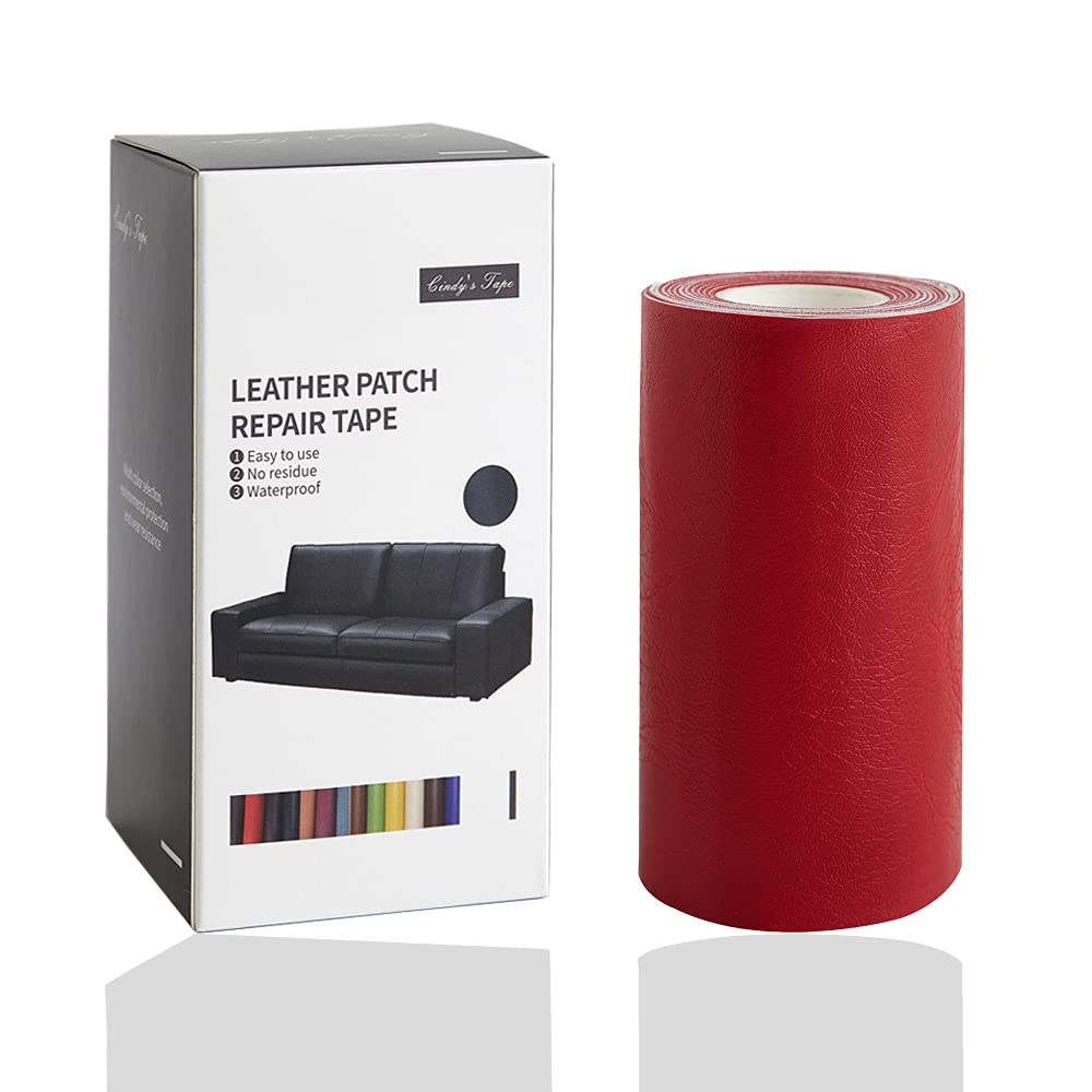 Parche de cuero autoadhesivo resistente e impermeable rojo retro 4x60 para arreglar asientos 7