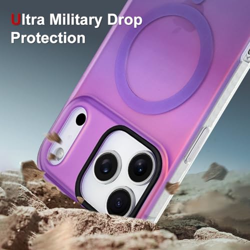 Image of AIGOMARA Magnetic Case for iPhone 17 Pro Max, Compatible with Magsafe, Fluorescent Iridescent Case for Women Girls, Shockproof Translucent Matte Protective Cover 6.9 Inch 2025, Blue Purple