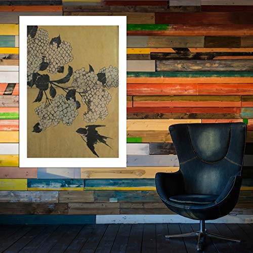 Impression d'art encadrée Katsushika Hokusai oiseau fleurs XL - 6