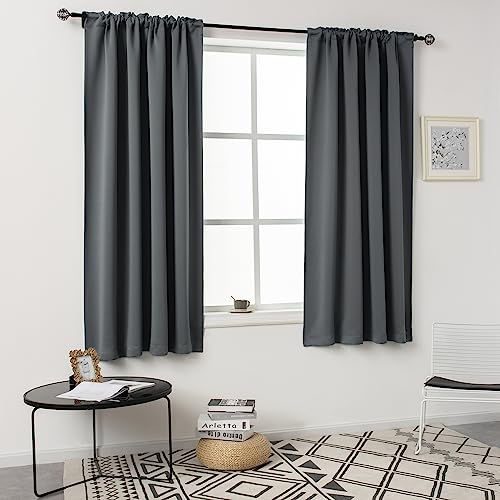 DUALIFE Blackout Curtains for Bedroom - 54 Inches Long Curtain Drapes with Back Loops Rod Pocket Design Privacy Protect Energy Saving, 54 W x 54 L, Dark Gray, 2 Pairs