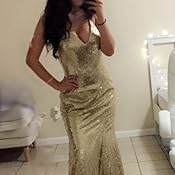 dys women's sequins mermaid prom dress spaghetti straps v neck backless gowns