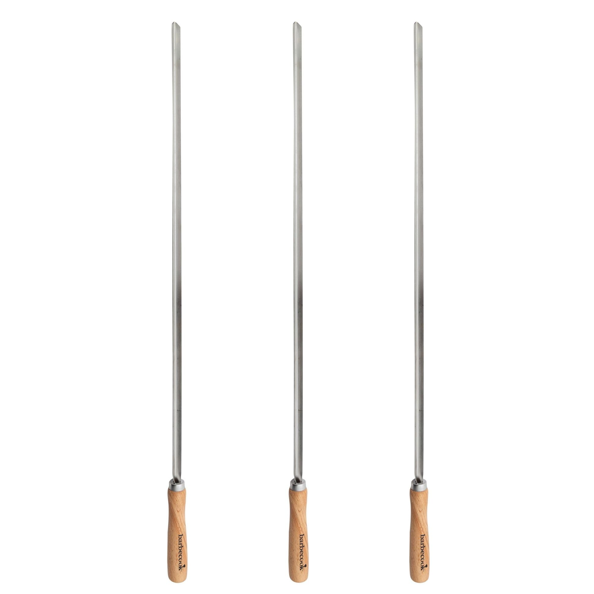 Barbecook Spiedini da barbecue riutilizzabili, set di 3 XL spiedini, accessori per barbecue in acciaio inox e legno, 65cm