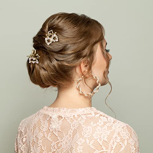 8 pcs mini pinzas de pelo con perla y cristal doradas miniatura 5