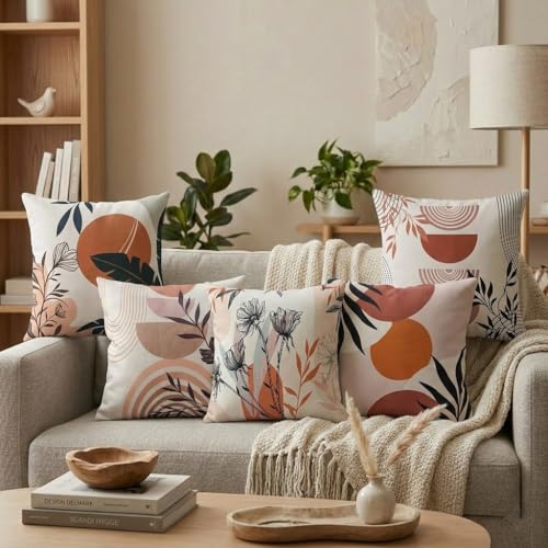Image of Reversible Cushion Cover 16 inch x 16 inch Set of 5 - Premium Stitched Sofa Pillow Cover Set with 10 Unique Bohemian Printed Designs & Invisible Zipper