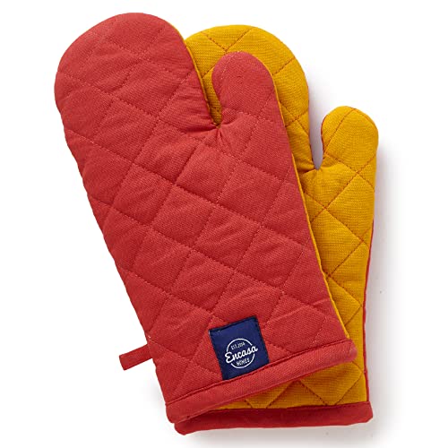 Encasa XO Heat Resistant Cotton Oven Gloves Mitts (2 Pc Set) - Quilted & Safe 17x29 cm - For Kitchen, Cooking & Baking, Grilling, Handling Hot Pots & Pans - Mango - Image 3