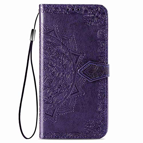 HAOYE Funda para ZTE Blade A32, Suave PU/TPU Cuero Flip Carcasa Case Cover, Magnética en Relieve de la Mandala Billetera con Soporte/Tapa Tarjetas. Morado