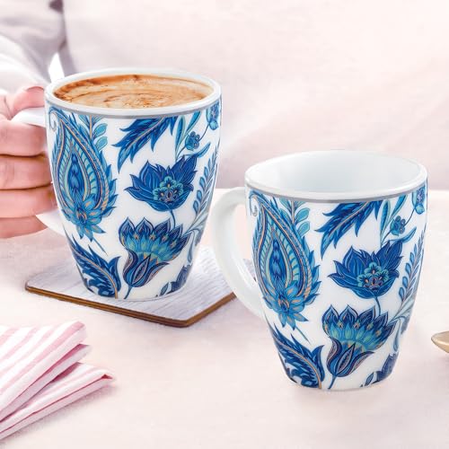 Image of Larah by BOROSIL 390ml x 2pc Opalware New Iris Tea /Coffee Mug Set, Microwave & Dishwasher Safe Embossed Design Crockery Ideal for Daily Use & Gifting