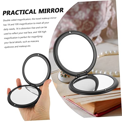 Beavorty Folding Vanity Mirror Mini Makeup Mirror X10 Black Round Glass Mini Mirror #TOP2