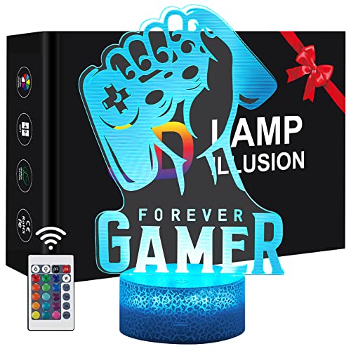 Lovcoyo Lumière d'illusion 3D Gamepad Veilleuse avec 16 changements de couleur dynamiques Veilleuse pour enfants avec télécommande USB Lampe d'illusion pour garçons filles enfants Cover