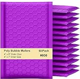 iMBAPrice 50-Pack #000 (4" x 8") Premium Mat Purple Color Self Seal Poly Bubble Mailers Padded Shipp