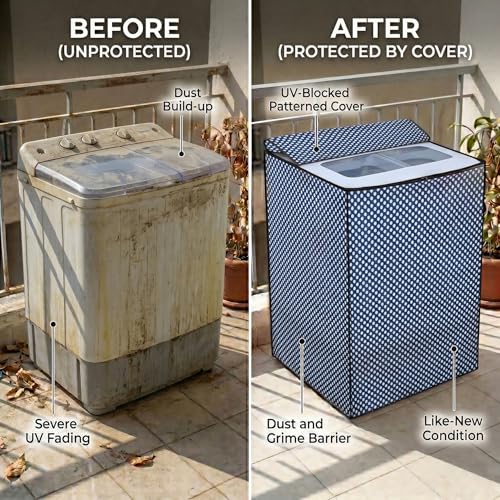 Image of DREAM CARE Waterproof & Dustproof Washing Machine Cover Top Load & Semi Automatic Suitable for 7 kg, 7.2 kg, 7.5 kg (83 x 95 x 51 cms)