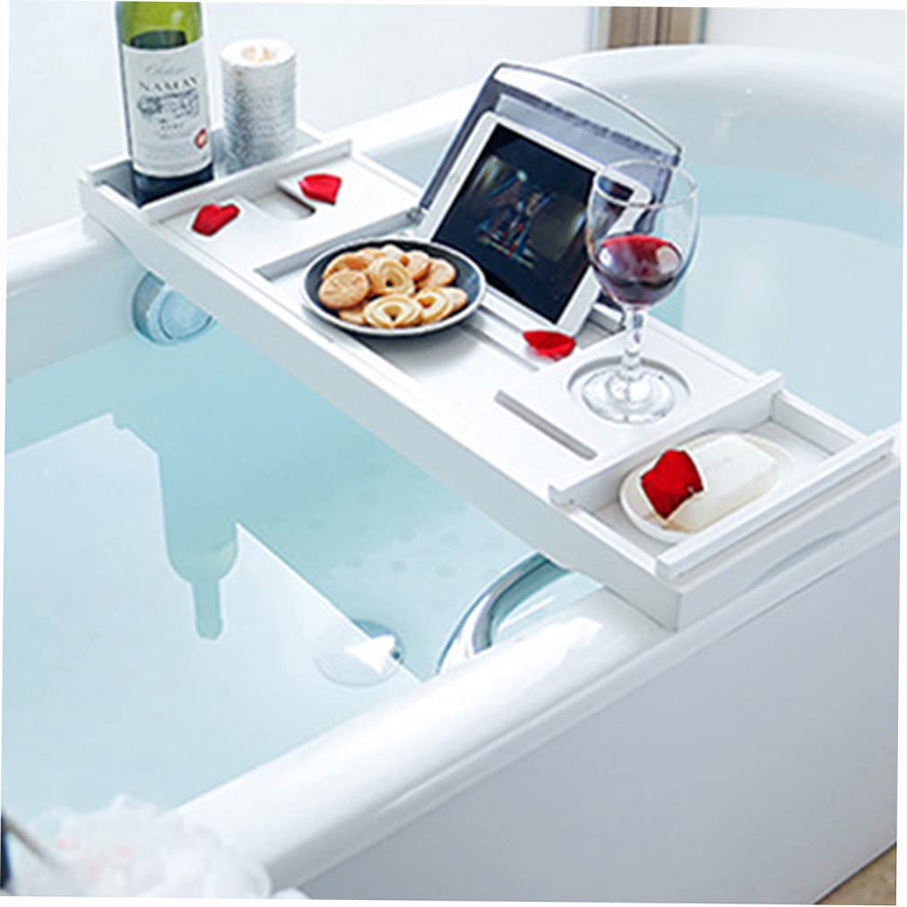 Eacam Bathtub Caddy Tray Bamboo Spa Bathtub Caddy Organizer Book Wine Holder Nonslip Bottom Extendable Sides