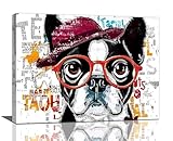French Bulldog Decor Wall Art Funny Graffiti Dog Pictures Cute Puppy Canvas Prints Painting Pet Artwork English Bulldog Decorations for Bathroom Bedroom Living Room Framed Dog Lover Gifts 12'x16'