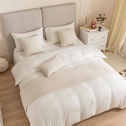 Morbuy Runner Letto Matrimoniale,Corridore Letto Velluto d'Olanda, Morbido Confortevole Sciarpa,Modern Scarf Runner Decorazione per Alberghi Hotel (Bianco Crema,210 * 45cm per 150cm Letto)