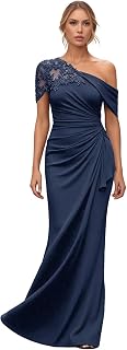 Mother of The Bride Dress Chiffon Lace Applique Mermaid Formal Wedding Guest Dress with One Shoulder