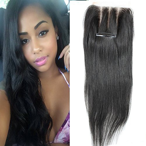 Human Hair Straight Lace Closure 4X4 3 Part with Baby Hair Bleached Knots Swiss Lace Top Closure Natural Black 12”inch