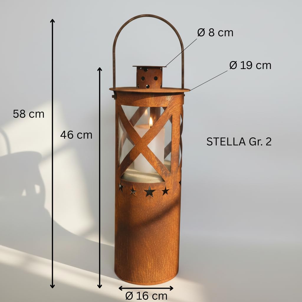 Edelrost Laterne Stella - Gartendeko - Rustikal - mit Glaseinsatz für Kerzen - Vintage Optik (58)
