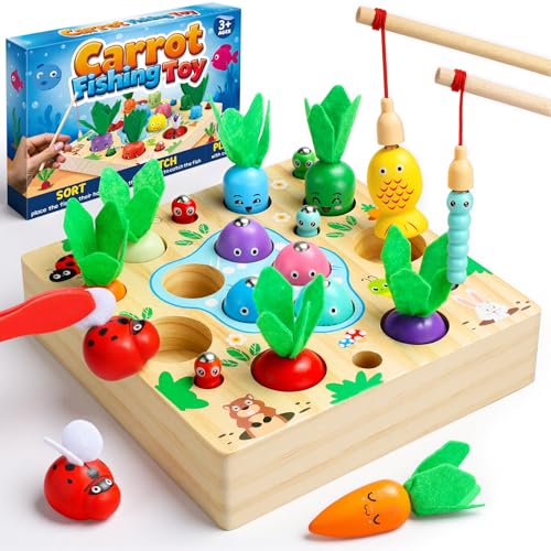 COOLJOY Montessori Spielzeug ab 2 3 Jahre, 4 in 1 Karotten Steckspiel Holz,...