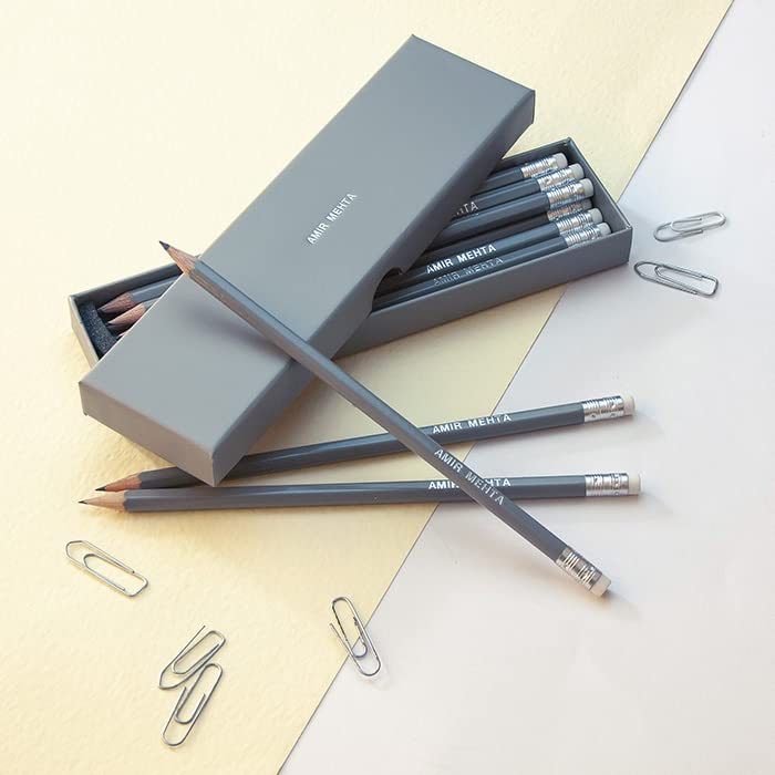 That's My Pencil Personalised Pencils in a box - Personalised with Name embossed in silver 12 Premium Quality German Made Pencils (Mid Grey)