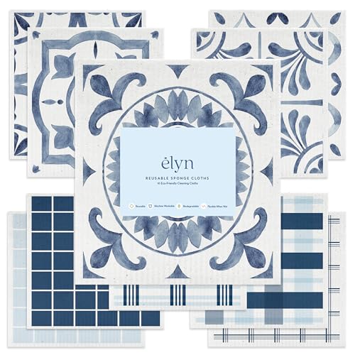 ELYN Paños de cocina suecos, paños de esponja reutilizables y lavables, toallas de papel de limpieza absorbentes para cocina, platos, mostradores y más, paquete de 10 unidades, varios patrones