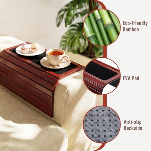 Mesa de bambú para reposabrazos de sofá LemonRoad con bandeja plegable marrón 4