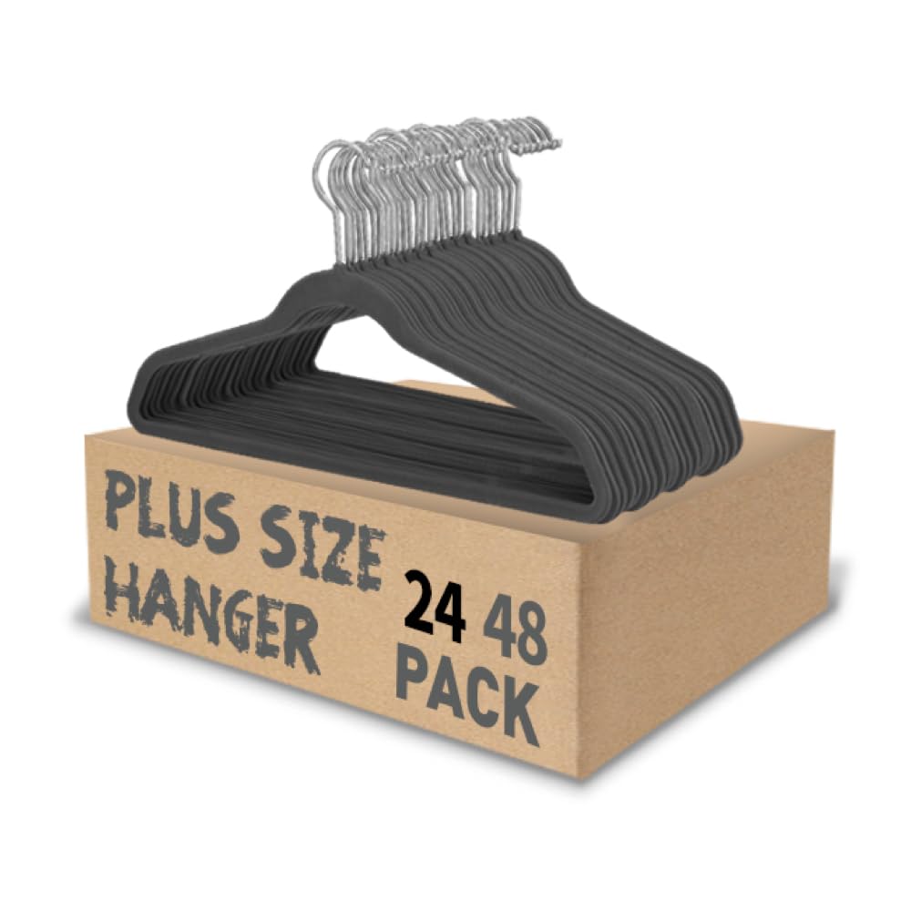 Urby Extra Wide Hangers for Plus Size Clothes, Ganchos para Colgar Ropa,21 Inch Super Plus Size Hangers Ideal for XL, XXL Shirts, Coats, Dresses, Etc. Velvet. Grey. 24pk.